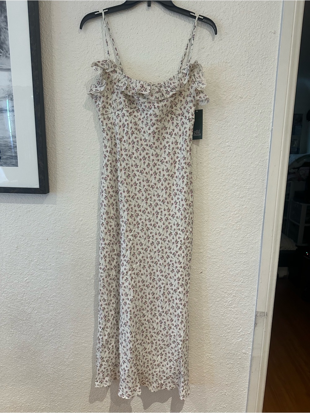 wild fable Cream Floral Ruffle-Trim Maxi Dress